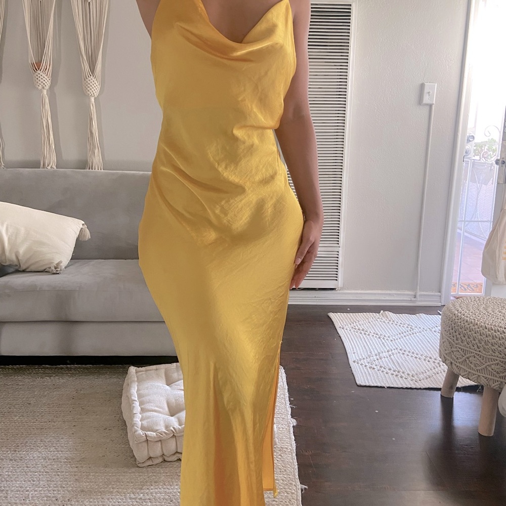 Topshop Yellow Slip Midi Dress